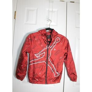 Jordan Boys Allover Logo Hooded Windbreaker sz S (8-10 yrs)